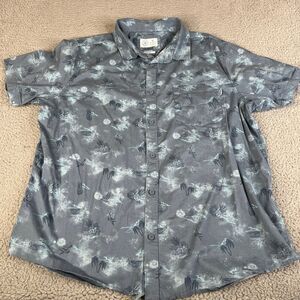 Hurley Shirt Men XL Blue Skull Floral Bird Palm Tree Button Pocket Surf Skate